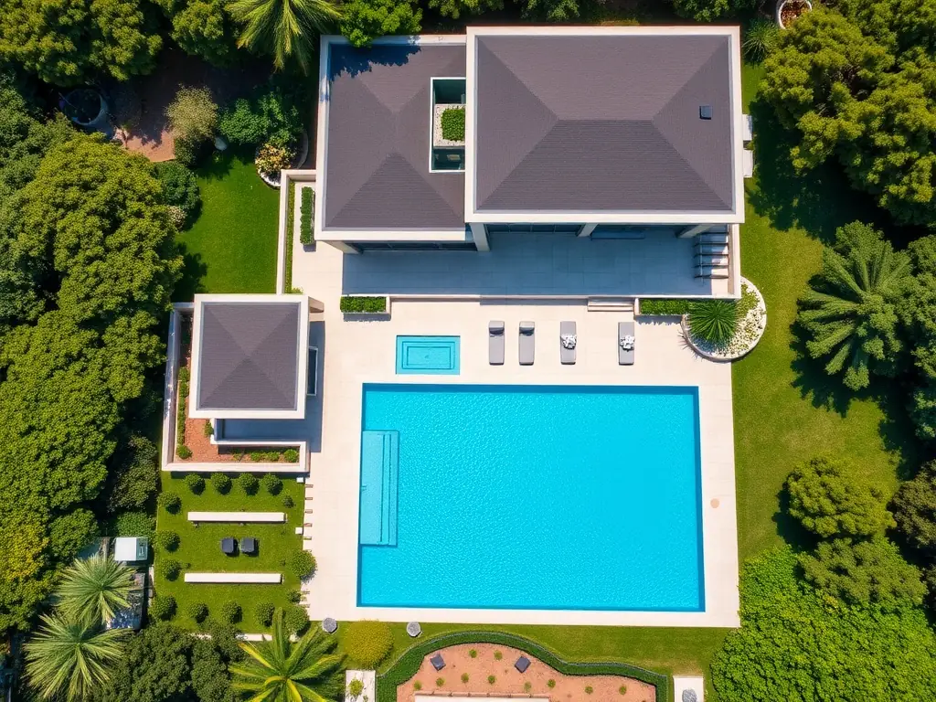 An image depicting a luxury villa in the Algarve, with legal documents related to property transactions visible in the foreground, representing expertise in property law.
